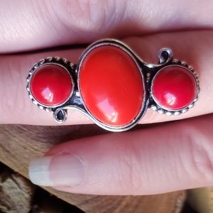 New Red Coral Silver Ring.
